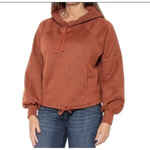 PrAna Ziller Sweatshirt Women Small Orange Hooded Pullover Gingerbread Wool New